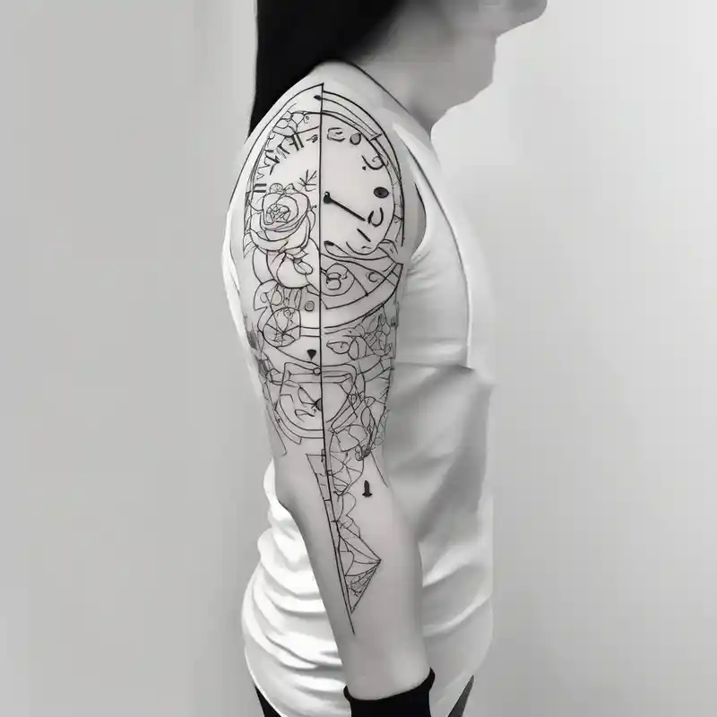 minimalist style 2025年のマネーバッグタトゥーアイデア about sleeve tattoo to contain the symbols family and love